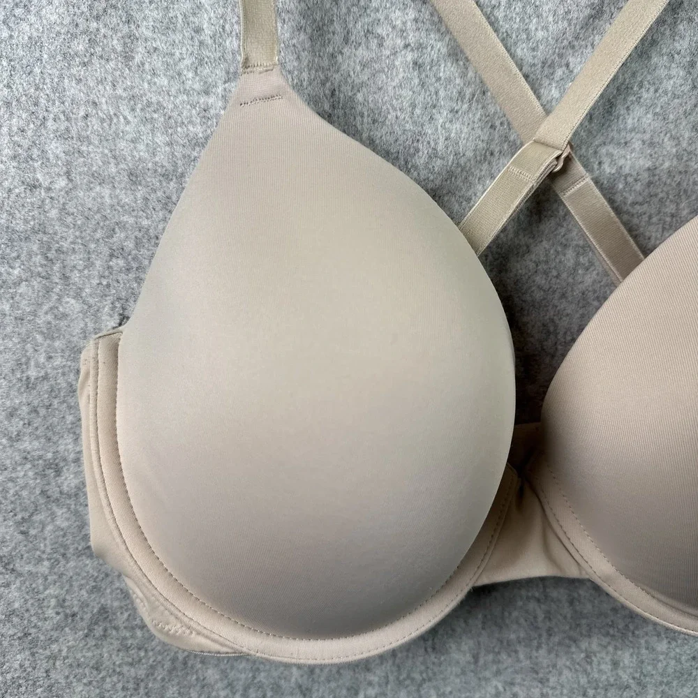 PINK Bra‎ Beige 34DD Everywhere T-Shirt Lightly Lined Underwire Criss Cross